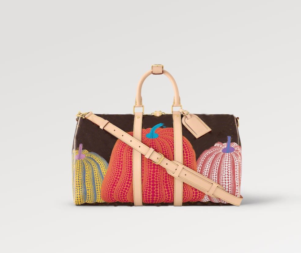 

Men's Designer Duffel Bags x YK Keepall 45 cm Practical bag M46441 Yayoi Kusama colorful pumpkins Designer Spring and Summer Travel Bag qd, Brown flower pumpkins 45cm