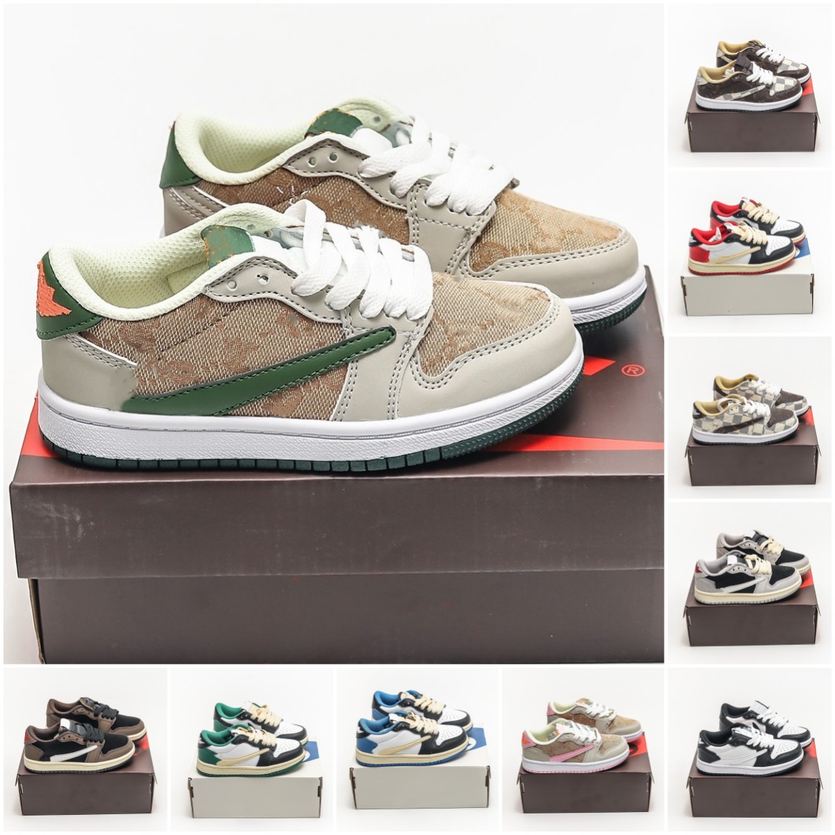 

kids Air jordon Jumpman 1 Low Basketball Shoes Tiffany Blue Ts x Olive Black Phantom Reverse Mocha Zion Williamson Shadow Toe UNC USA kid Trainers Sports Sneakers 24-37, Colo 10