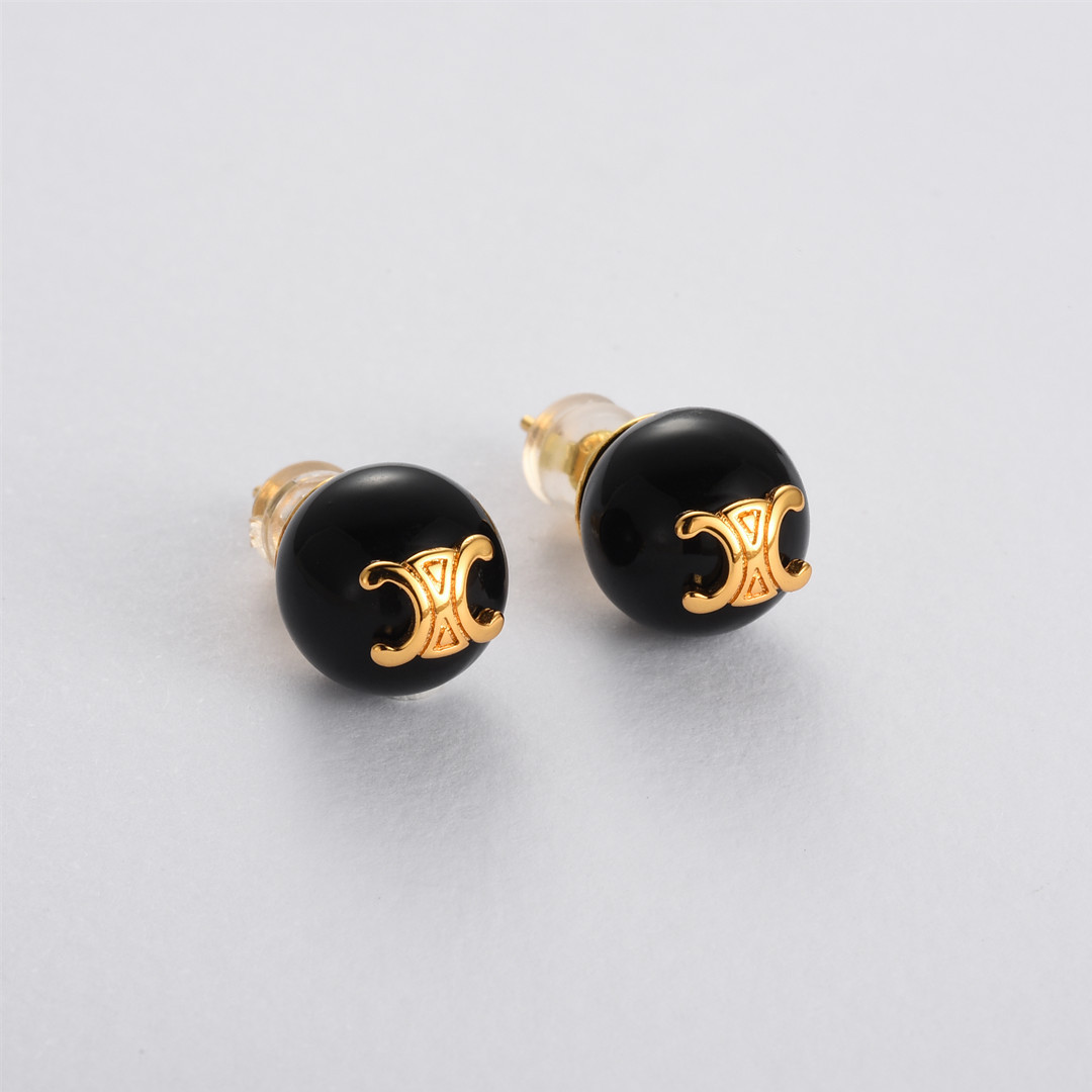 

Arc de Triomphe luxury designer earrings stud for women black onyx ball elegant 18k gold OL earings earring ear rings jewelry brand name