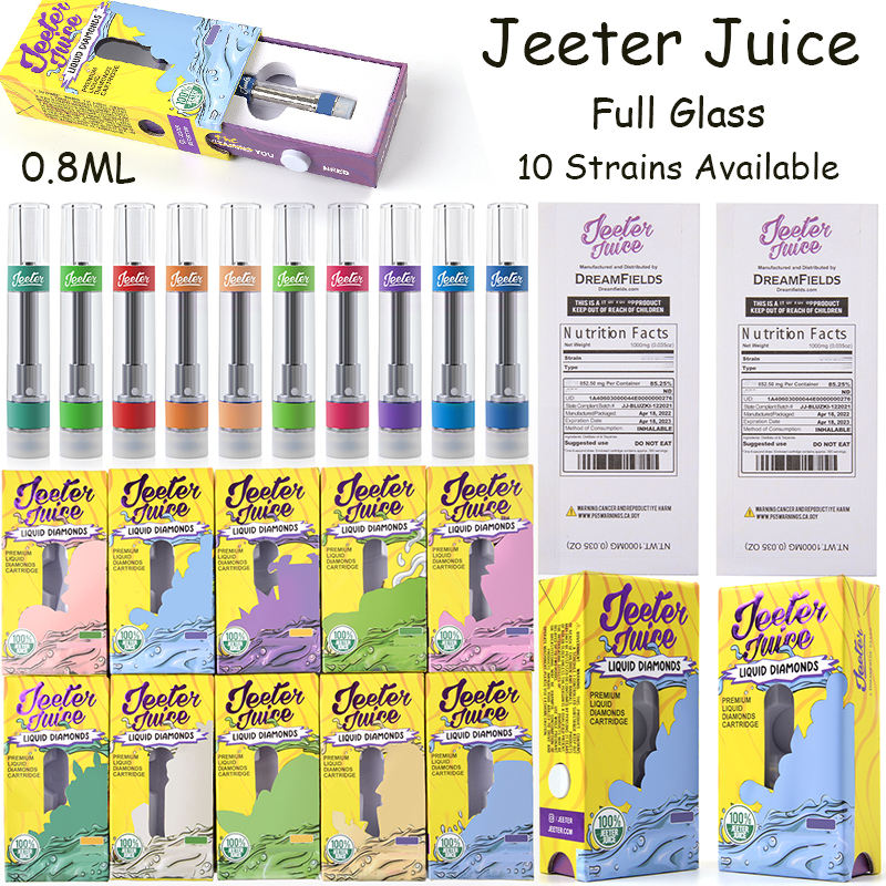 

0.8ML Jeeter Juice Atomizers 10 Strains Device Pods Glass Thick Tank Disposable Vape Pen E Cigarettes 510 Thread Empty With Hard Box Package Vaporizers
