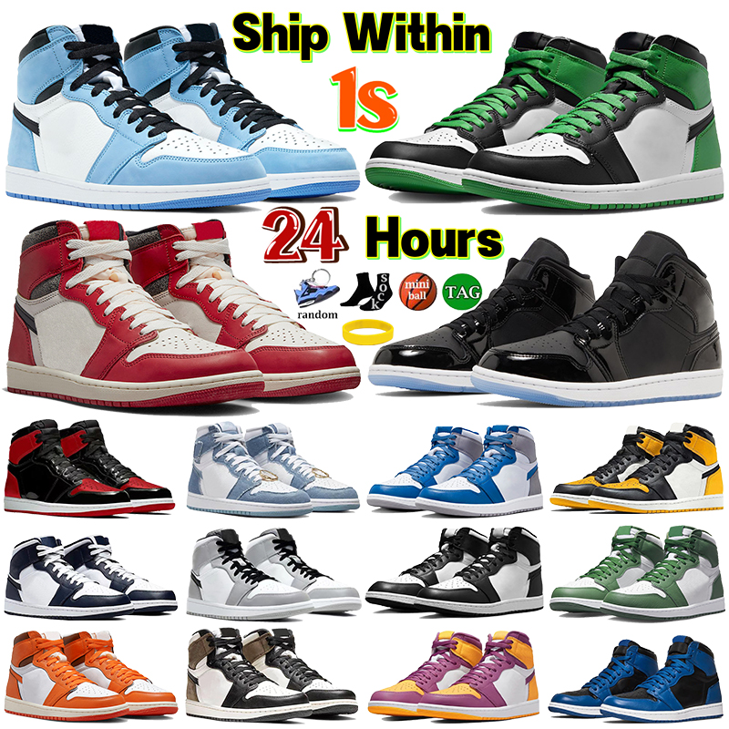 

Men 1 Basketball Shoes Mens 1s OG Lucky Green Chicago Lost and Found SE Ice Blue Space Jam Jumpman Sport Sneakers Women University Blue Patent Bred Obsidian UNC Trainer, 43 hand crafted