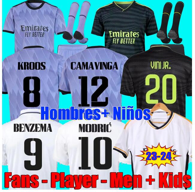 

23/24 BENZEMA soccer jerseys 22 23 24 football shirt VINI JR NACHO KROOS LUCAS V ASENSIO Courtois VALVERDE HAZARD CAMAVINGA MODRIC RODRYGO camiseta kids kit set, 21 22 final player version