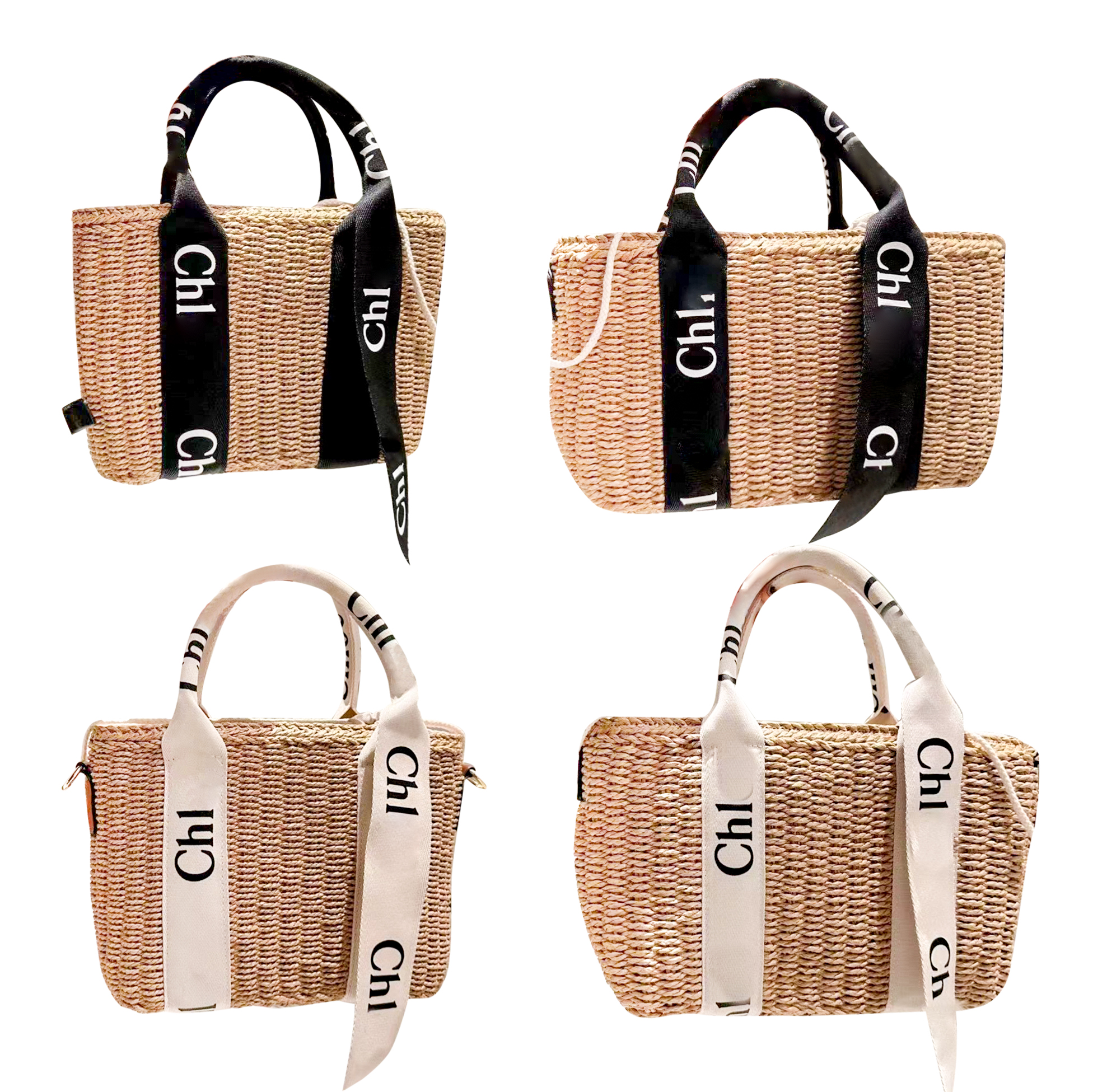 

Fashion womens summer woody Straw weave Raffia Beach bag Luxury Totes Designer handbags mens man with Shoulder strap hand bag basket Cross Body shopping Clutch bags, Black