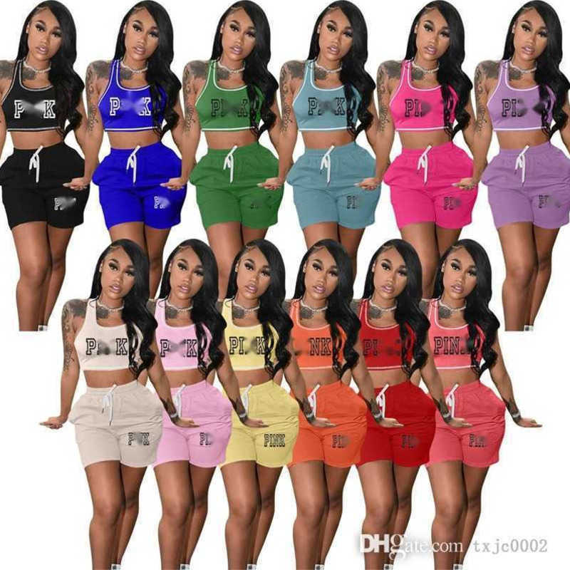 

Summer Women Tracksuits 2 Piece Yoga Outfits Designer Clothing Letter Printed Tank Top And Shorts With Pockets 12 Colors, Milky white