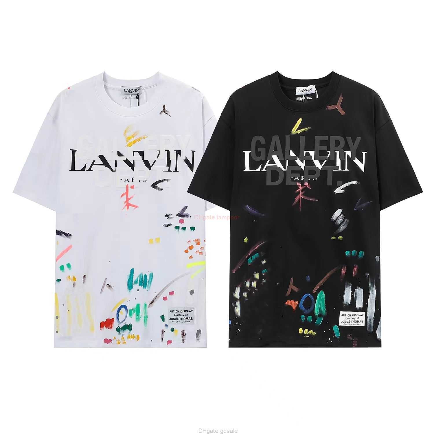 

Designer Fashion Clothing Tees Tshirt Galleryes Depts Deep Lanvin Co Branded Short Sleeved Splashed Ink Lettering Printed on Pure Cotton Trend t for Both Men Women, Black