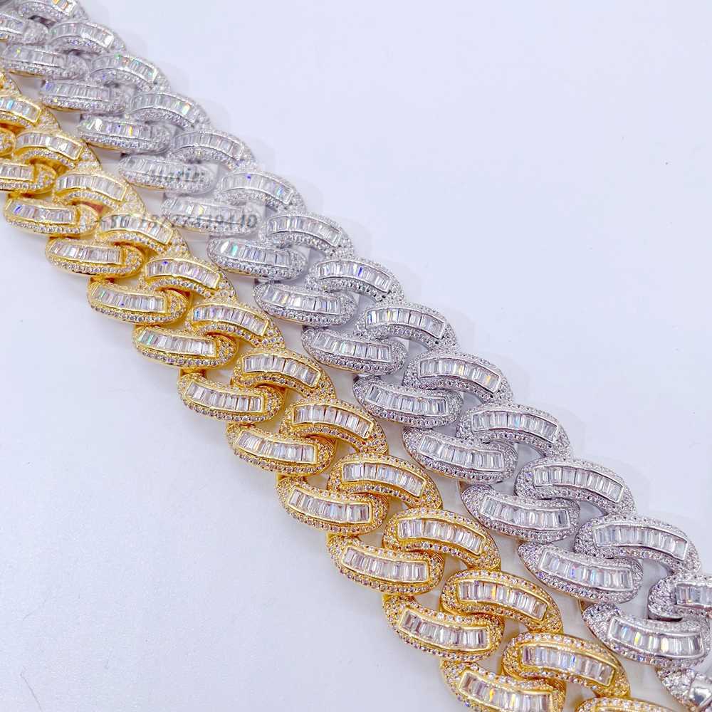 

Hip Hop Necklace Brass Cz Diamond Iced Out Men Fashion Bling Jewelry Rapper Necklace Baguette Diamond Cz Cuban Chain