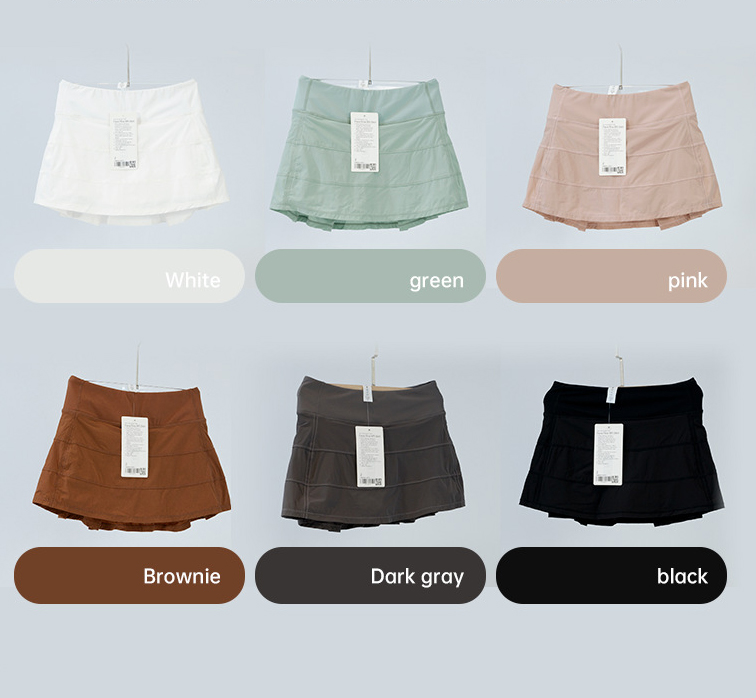 

Tennis Skirts Pleated Yoga Skirt Gym Clothes Women Running Fitness Double layer Golf Pants Shorts Sports Back Waist Pocket Zipper