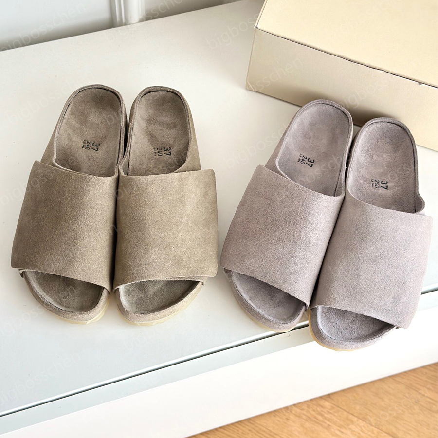 

Luxury Designer Fear Slippers Women's Beach Sandals Boston Fashion Frosted Cowhide Of god Convenient Shoes Non-slip Thick Bottom Outdoor Men's Casual Loafers 35--46, Grey