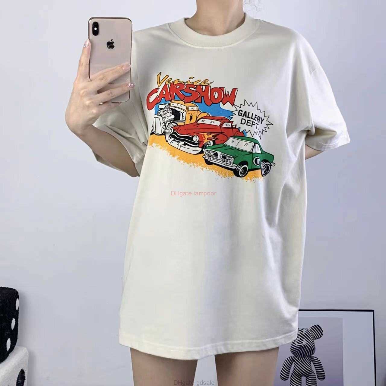 

Designer Fashion Clothing Tees Tshirt Galleryes Depts American Car Print Short Sleeve Washed Worn Loose Tshirt Unisex Fashion Luxury Casual Tops Streetwear Rock Hi, Retro white
