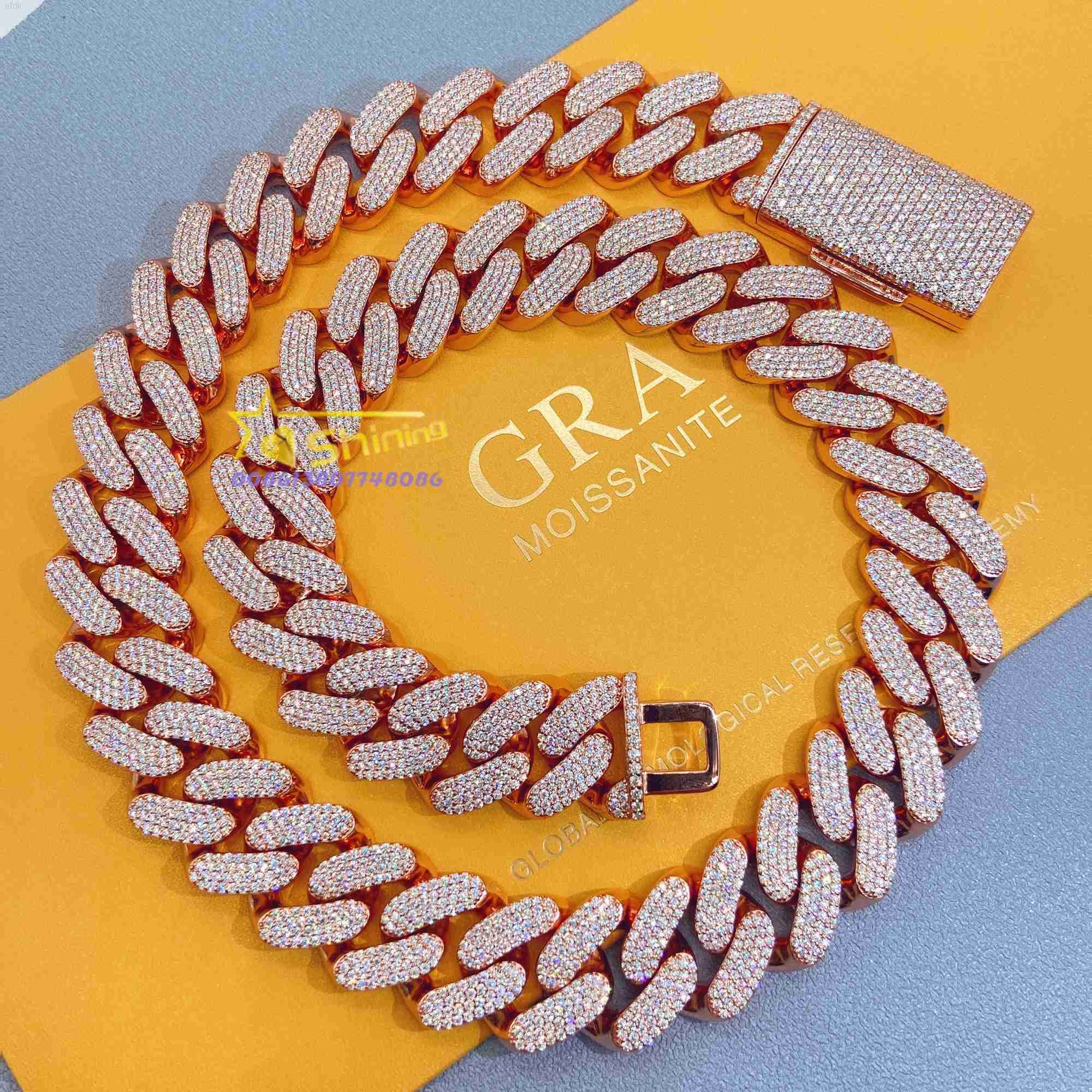 

New Arrival Custom Rose Gold Heavy Iced Out Moissanite Vvs Diamond Chain Cuban Link