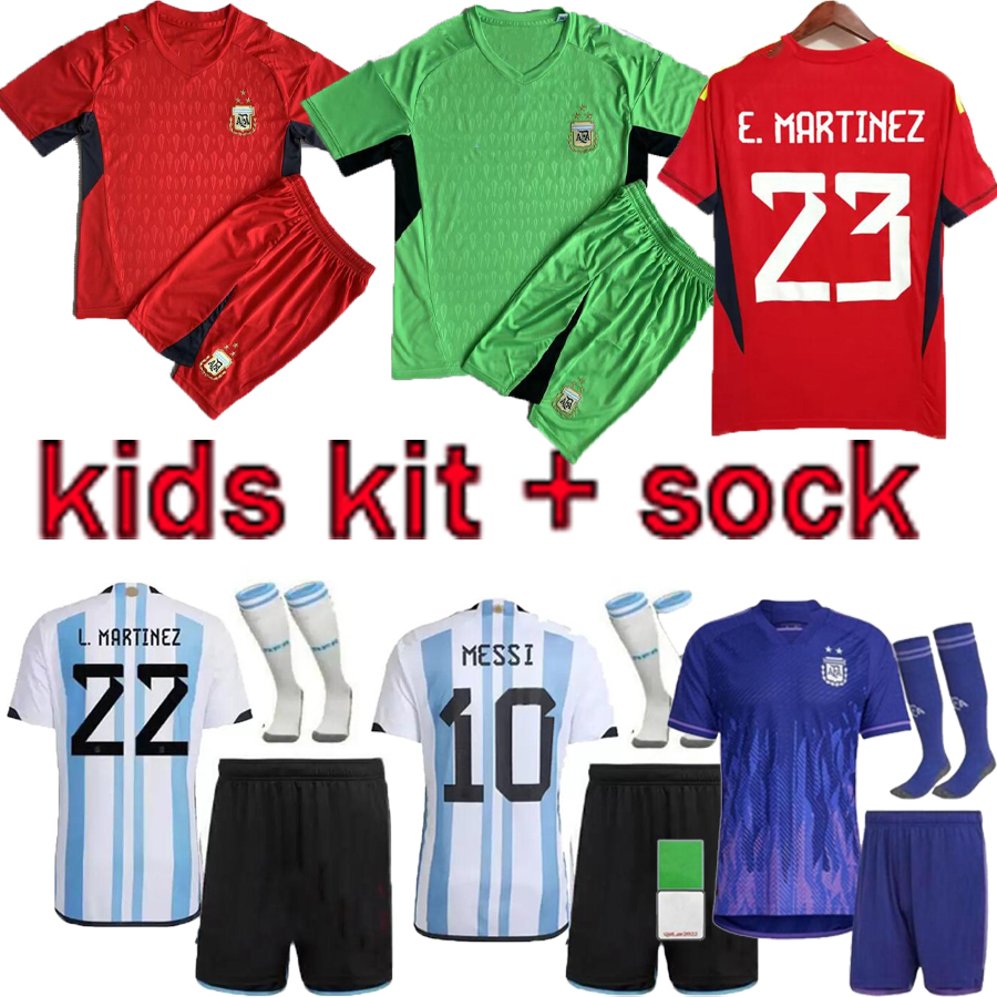 

2022 2023 Argentina soccer Jersey ROMERO DYBALA AGUERO Maradona football shirt 22 23 Kids Goalkeeper kit sock sets uniform with socks di maria camiseta de futbol, White