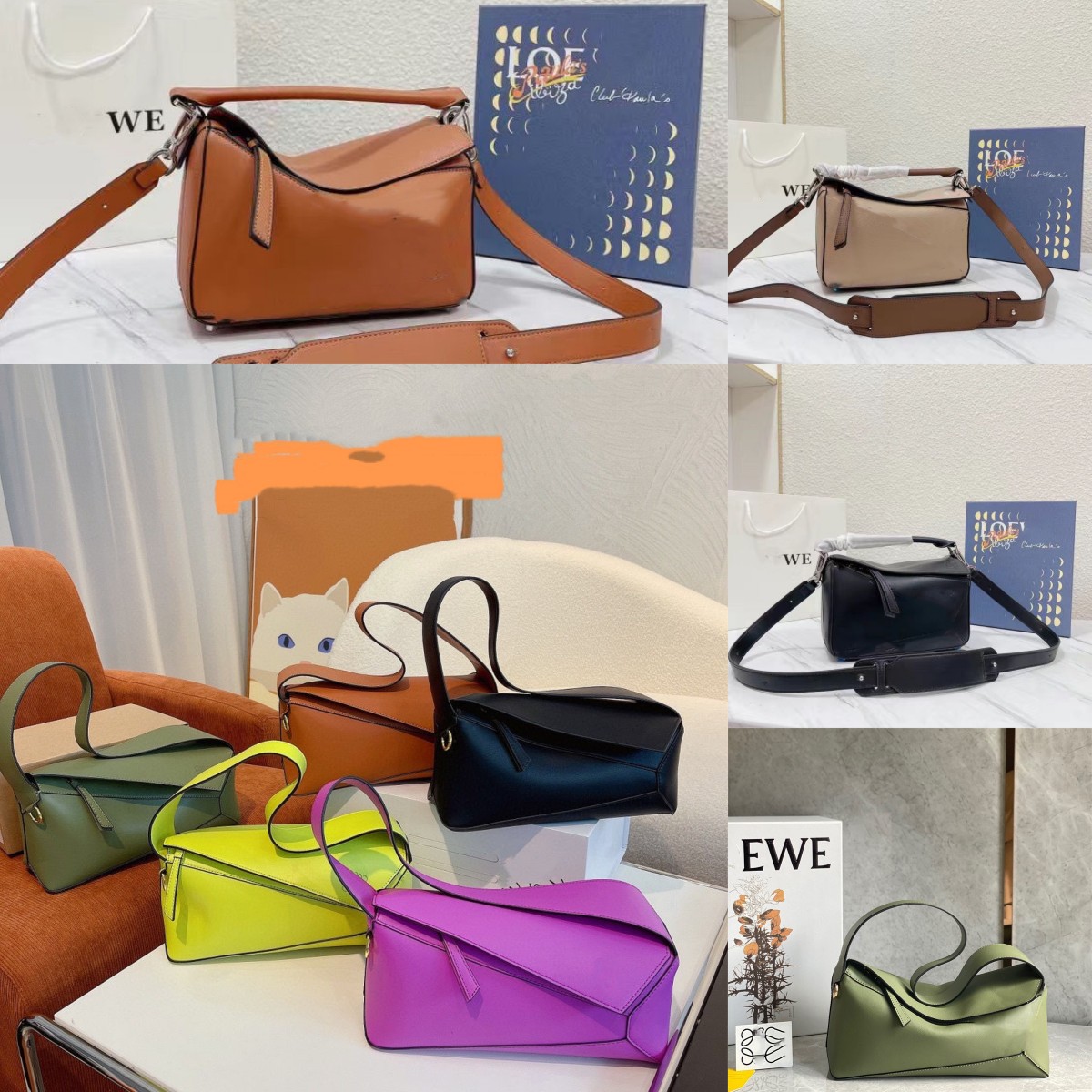 

Luxury designer puzzle shoulder bag women Calfskin crossbody Geometric handbag soft leather underarm tote bags clutch purse hobo Diagonal totes, 6/24cm