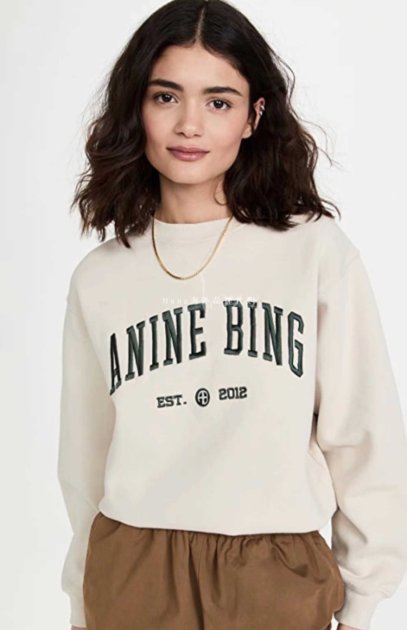 

Anine Bing 23ss Designer Sweatshirt Letter Embroidery Loose Pullover Sweater, Apricot