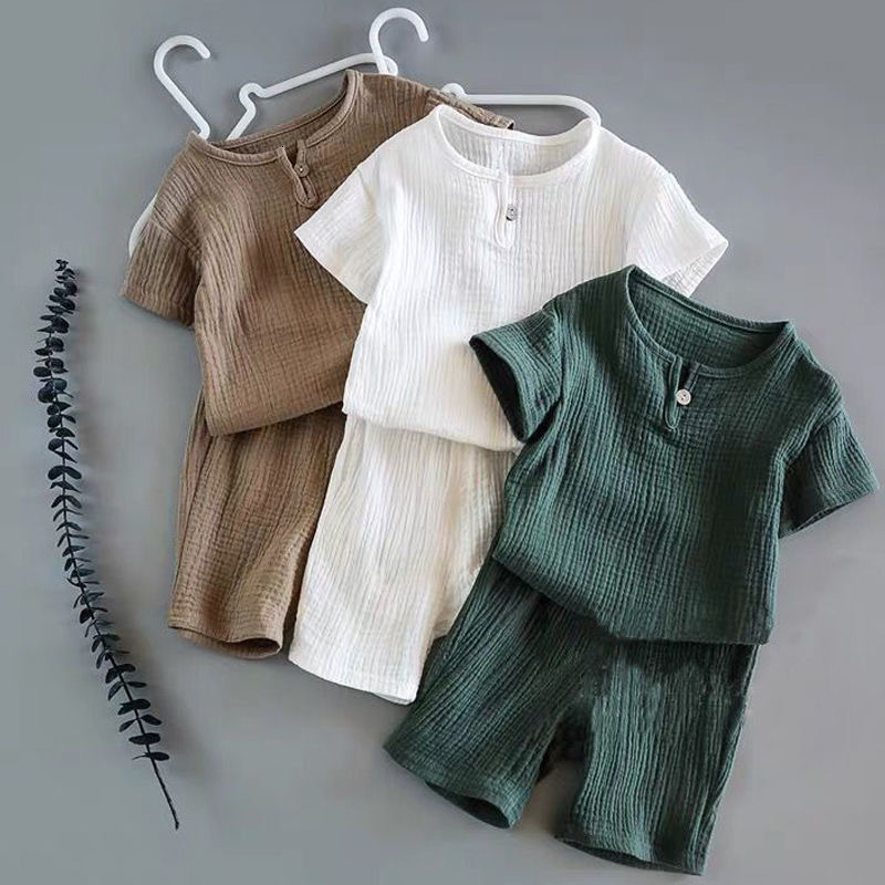 

Clothing Sets Boys Girls Summer Outfits Clothes Baby Muslin Cotton Short Sleeves Shirt Shorts Suits Children TopPants Sets 2pcs 0-8T 230516, Auburn