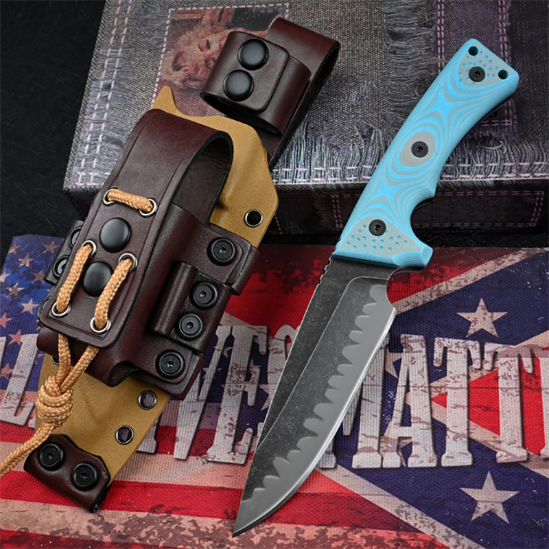Special Offer M35 Strong Survival Straight Knife Z-wear Stone Wash Drop knife Point Blade Full Tang Blue G10 Handle Outdoor Fixed Blade Tactical Kni
