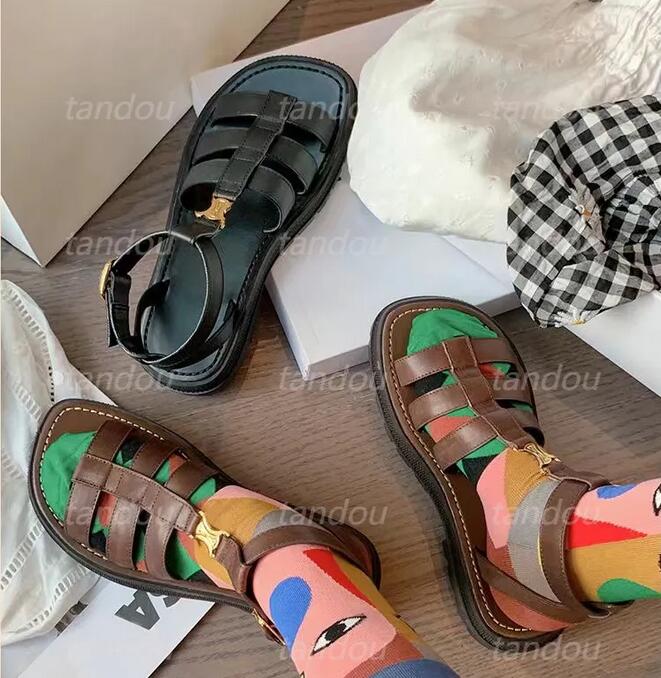 

Clea Chunky Sandals Designer Triomphe Gladiator Sandal Women Leather Fishman Adjustable Buckle Strap Slides Slippers Size 35-42, Color 5