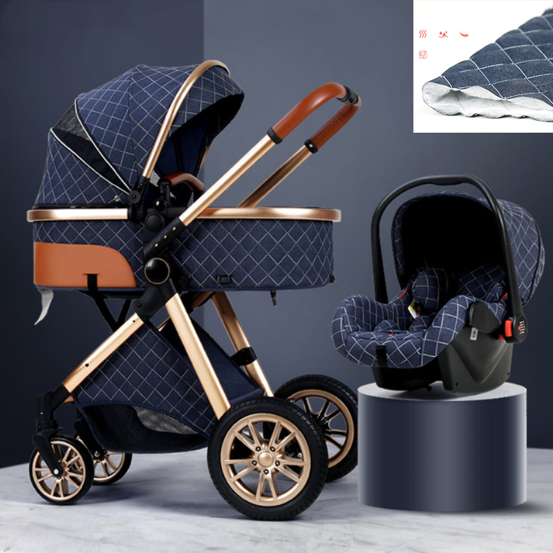 

Luxury Baby Stroller 3 in 1 High view Pram foldable pushchair bassinet&Car Seat