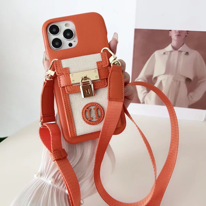 

Designer Cell Phone Cases For IPhone 14 13 Pro Max Plus H Letter Women Mens Cross Body Leather Chain Luxury Soft Case Card Pocket D2305161F, Orange