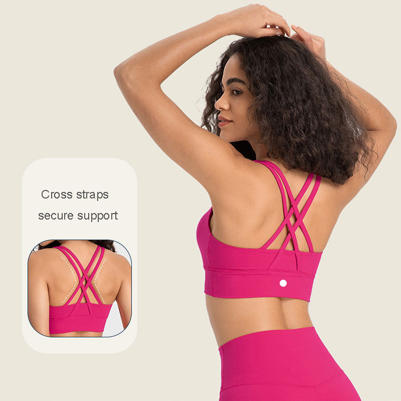 

L-002 Buttery-Soft Sports Bra Classic Yoga Bra Skin-friendly Women Brassiere Fashion Tops Sexy Cross Strap Tank Lady Underwear Fitness Vest with Removable Cups, Black