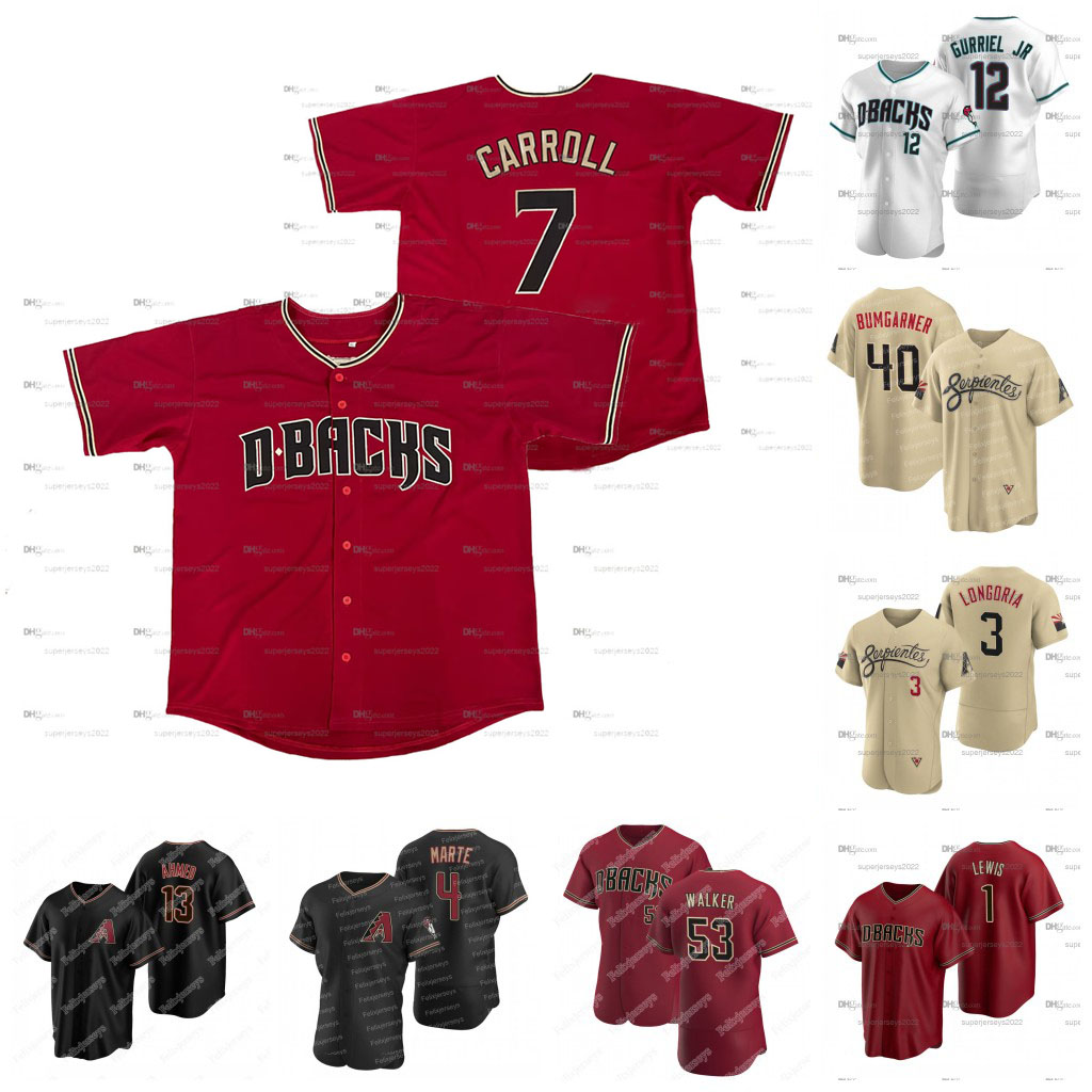 

7 Corbin Carroll Diamondbacks 25th Jersey Christian Walker Ketel Marte Lourdes Gurriel Jr. Nick Ahmed Zac Gallen Josh Rojas Madison Bumgarner Evan Longoria, White flex base