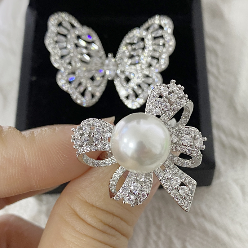 Crystals Beading Bridal Rings Pearls Wedding Accessories Luxurys Desingers Ring Simples Design Sense Sterling Silver Ring Ladies Classic Rng Simple