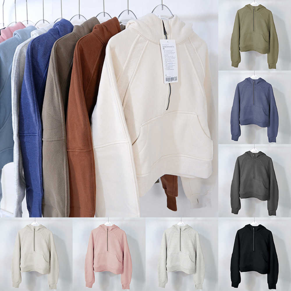 

yoga hoodie Scuba lululemens womens Plus Velvet Thickening jackets hoodys sports half zipper terry designer sweater chothing Breathable design 69ess, Beige