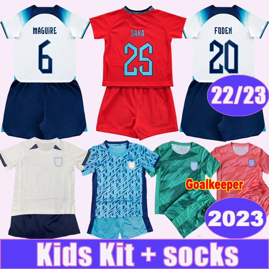 

2023 KANE FODEN Kids Soccer Jerseys 22 23 GREALISH MOUNT STERLING MAGUIRE STONES RICE HENDERSON SAKA Home Away Goalkeeper Pink Child Suit Football Shirts, Tz11471 22 23 away no socks