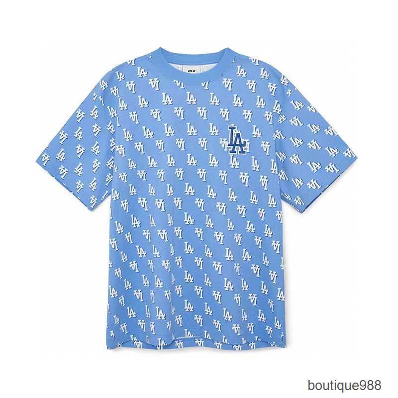 

MLB Short Sleeves NY Yankees Alphabet All Over Embroidery Old Flower T-shirt Men's and Women's Lovers Round Neck Top Pullover, Blue