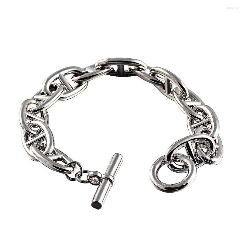 

Link Bracelets Stainless Steel Punk Pig Nose OT Buckle Thick Men Bracelet