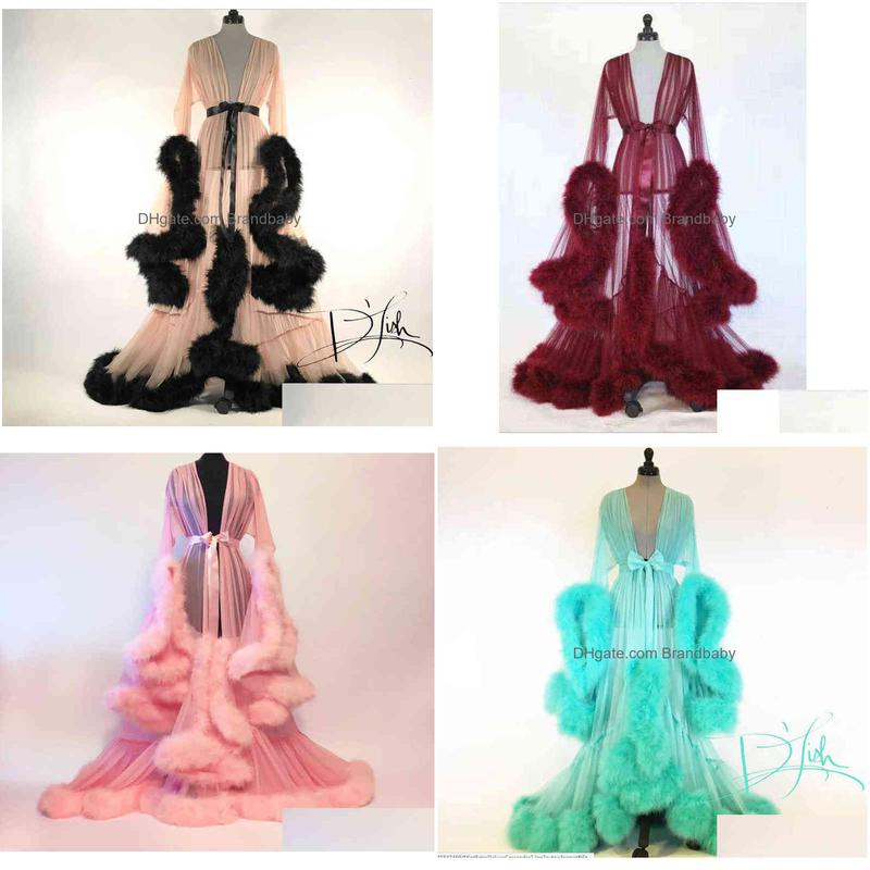 dress y women tulle maxi dress maternity feathers long sleeve dress for photography props summer beach front split clothing