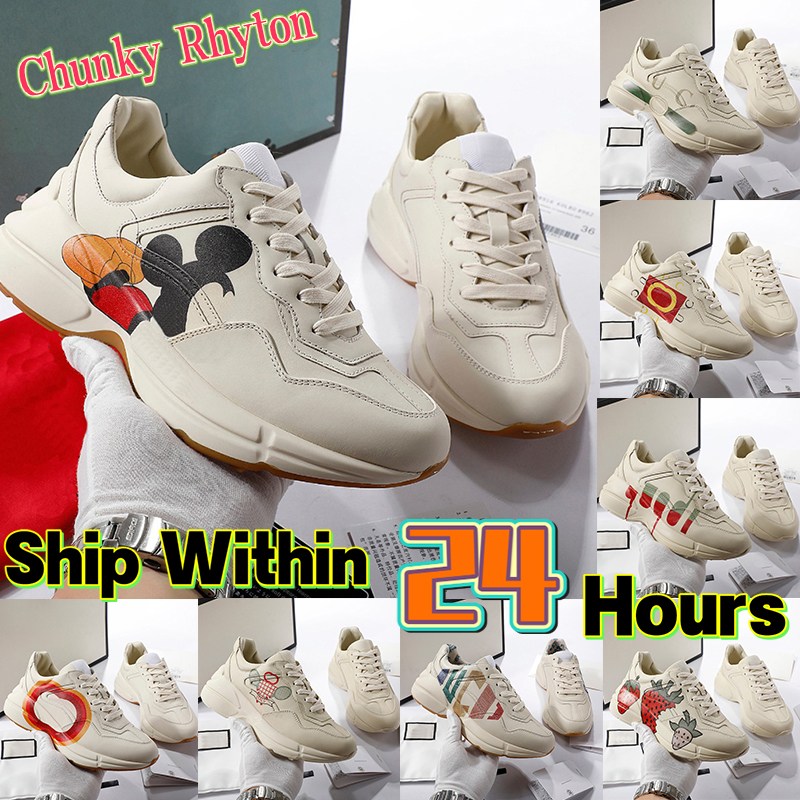 

Men Women Casual Shoes Designer Chunky Rhyton Leather Printed Sneakers Platform Old Daddy Vintage Logo Trainers Ladies Thick Bottom Strawberry Fashion Luxury Shoe, 07 rainbow glitter printed