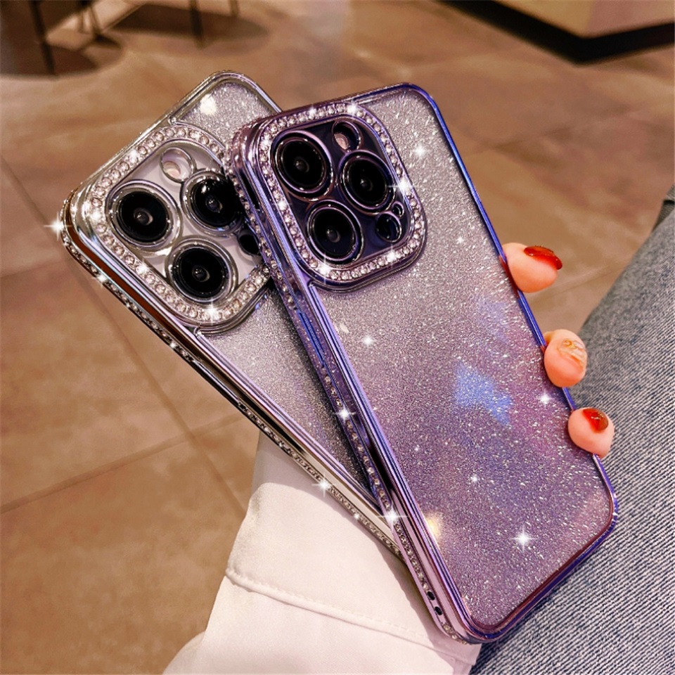 

Luxury Gradient Diamond Case for iPhone 14 Pro 13 12 11 Pro Max X Xs Max Xr 7 8 14 Plus Plating Glitter Soft TPU Girl's Cover