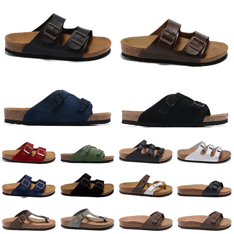 

new Slippers Luxury Designer outdoor Clogs Slippers black whit blue Grey Brown leather mens womens Platform buckle strap Flip Slops, 47
