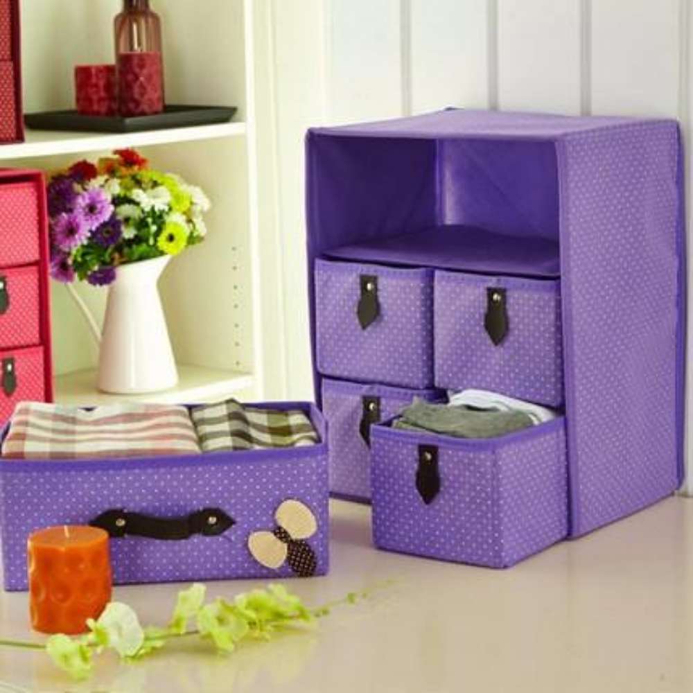 

Three Layer Storage Box Five Drawer Non-woven Underwear Cosmetic Makeup Sundries Organizer, Red