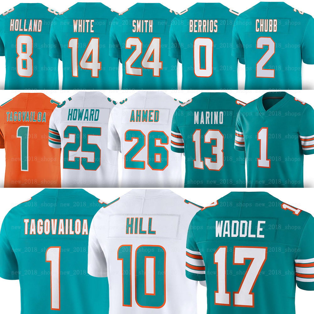 

1 Tua Tagovailoa Dolphines Football Jerseys Jaylen Waddle Miamis Tyreek Hill Dan Marino Jeff Wilson Jr Jalen Ramsey Braxton Berrios Jerome Baker Jevon Holland, Men(hai tun)