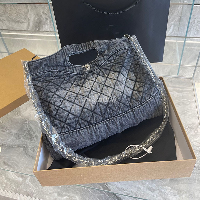 

Channel Black Denim Shoulder Bags Designer Bag Distressed Casual Tote Woman Quilted Purse 37CM-32CM, Black-denim-32*32cm