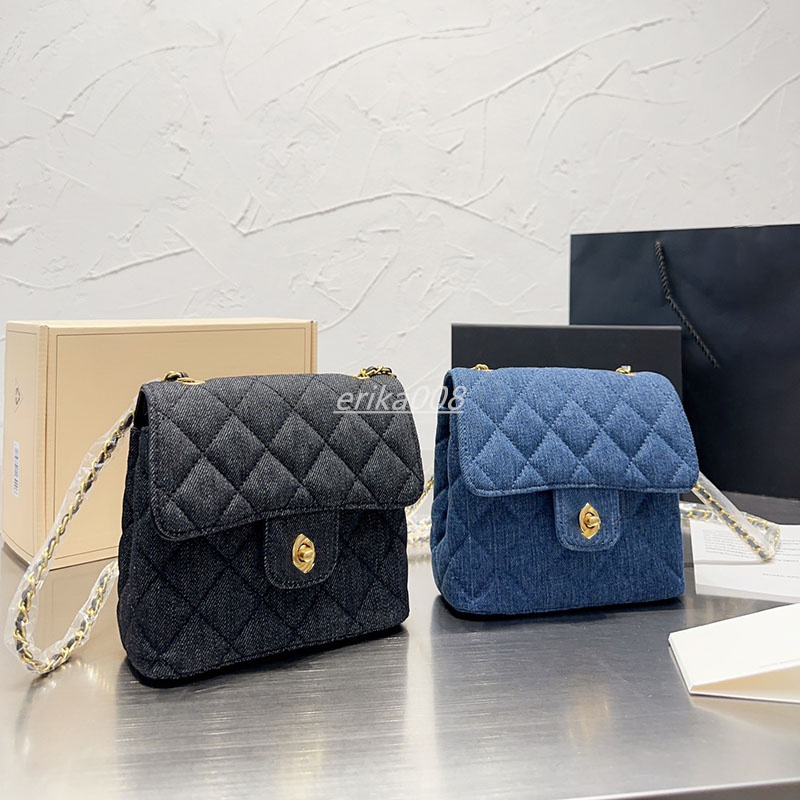 

Channel Underarm Mini Flap Handbag Blue Denim Designer Women Luxury Bags Quilted Purse Gold Chain 16CM, Black-16*15cm