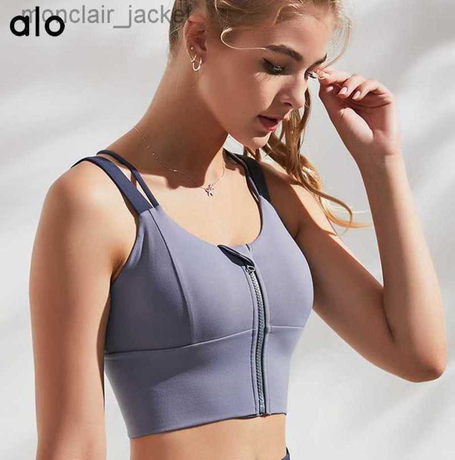 

Desginer Yoga Tops Running Shockproof Sports Tank Top Women' Front Zipper Bra Gathered One Piece Bra Back 23SSA, Gray