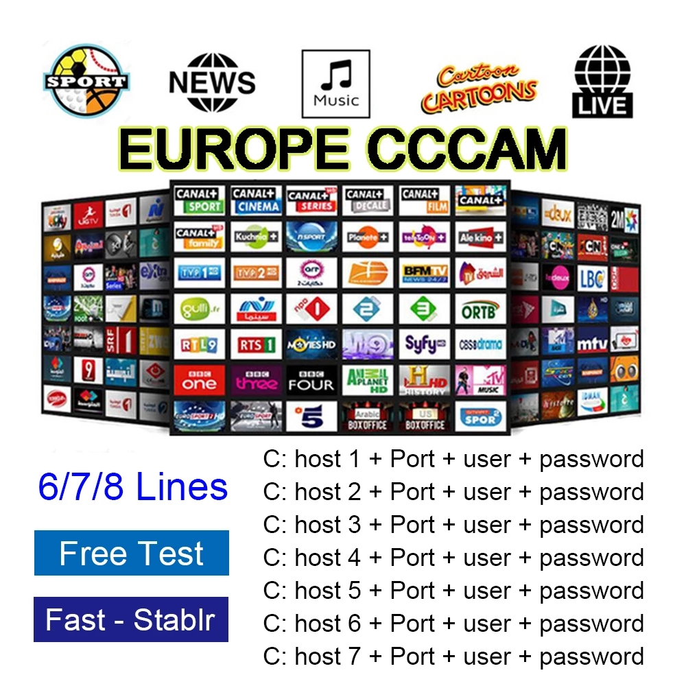 

Line cccam spain 2023 Europa Germany oscam cline desky 6/7/8 European used in DVB - s s2 Poland, Portugal, Spain and stable satellite receiver antenna
