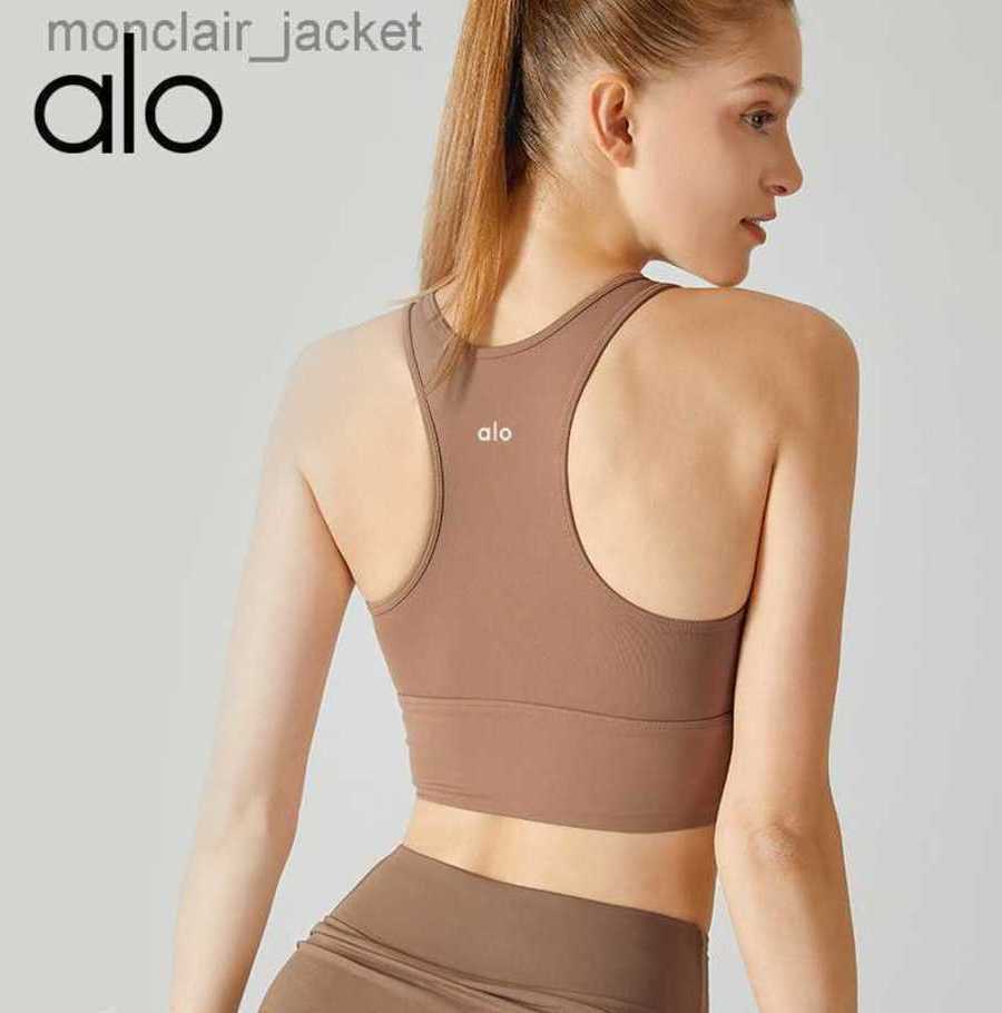

Desginer Yoga Tops Integrated Gathering High Strength Sports Bra Women's Slim Racerback Fitness Fixed Cup Bra 23SSA, Cocoa
