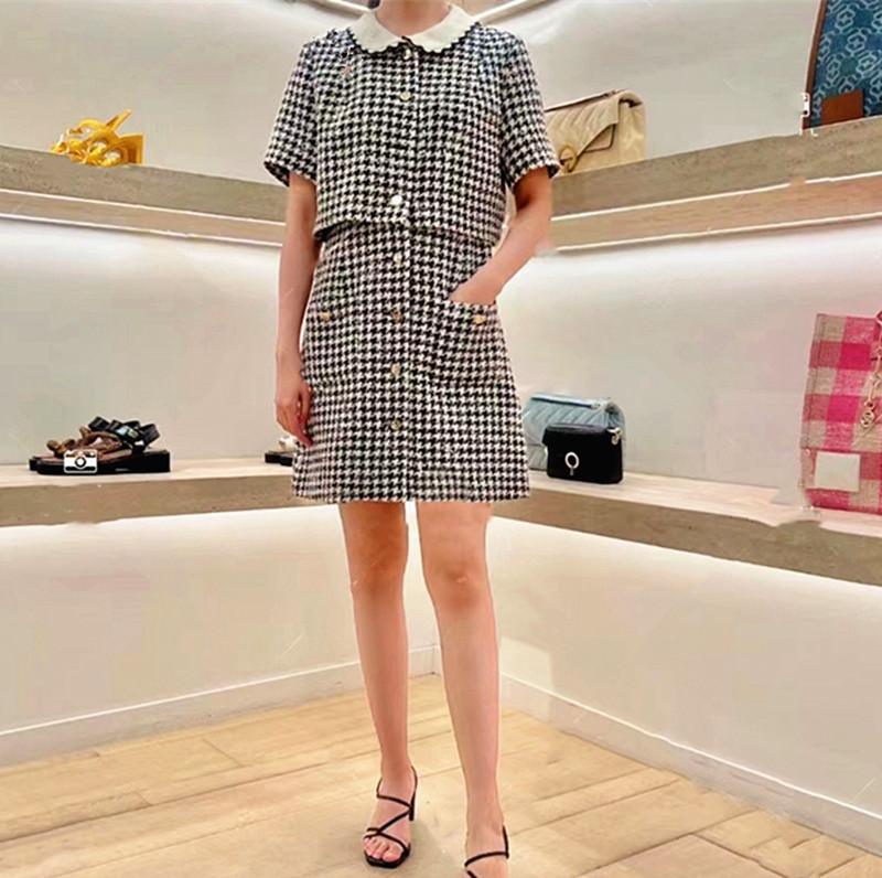 Robes décontractées S-andro Mini robe patchwork en tweed pied-de-poule à col La nouvelle mode des femmes