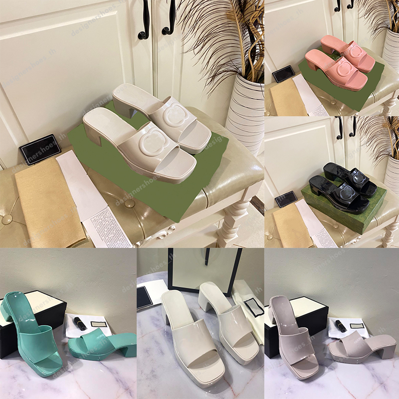 

Designer Slippers Jelly Slide Women High Heels Rubber Sandal Platform Slipper Chunky Heel Shoes Summer Embossed Flip Flops With Box