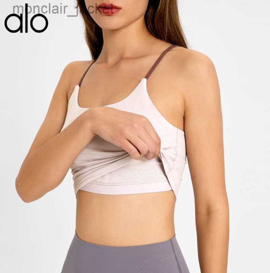 

Desginer Yoga Tops Contrast Cross Strap Chest Cushion Alon Sports Tank Top for Women's Naked High Elastic Breathable and Beautiful Back Sling 23SSA, Silver grey