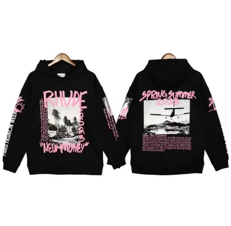 

Mens Hoodie Hatless Brand Designer Europe And America Rhude New Washable Old Vintage Sunset Letter Print Hooded Sweater Mens And Womens High Street Hoodie, Q111