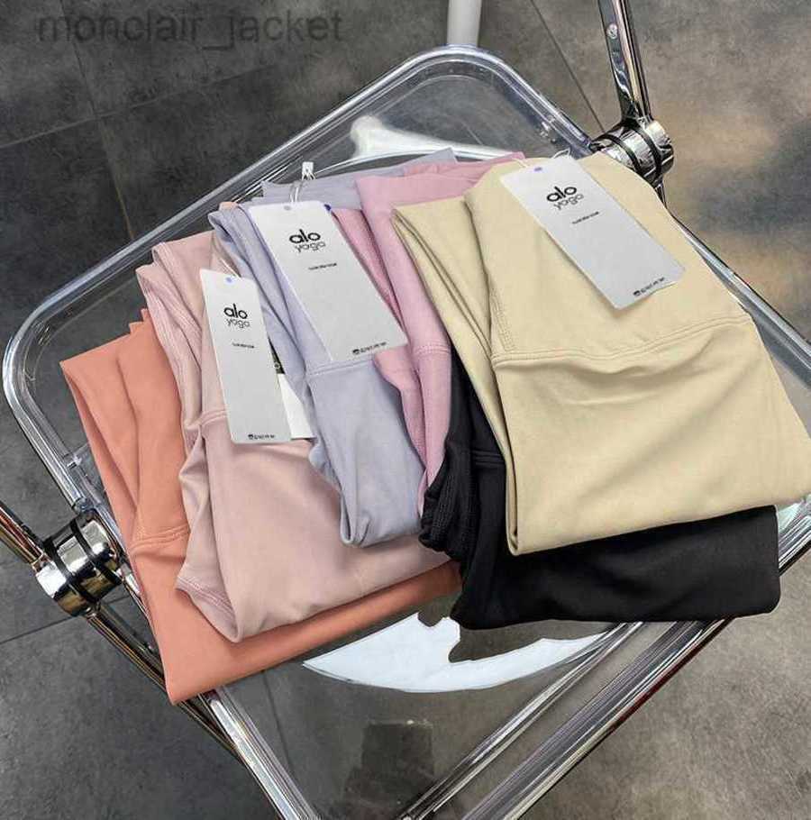 

Desginer Yoga Leggings Desginer T Shirt Spring and Summer Double-sided Matte Traceless Naked High Waist Nylon Fitness Pants Running Sports Clothes, Gray