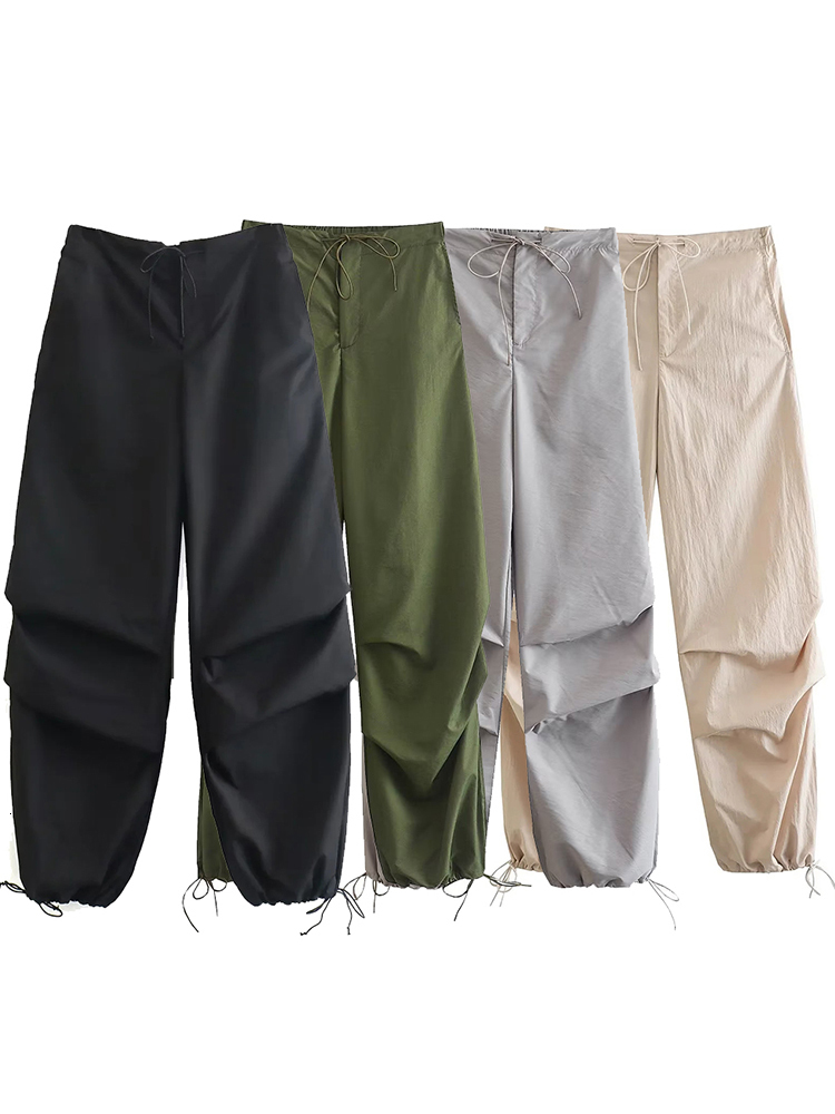 Pantalon deux pièces femme Celana Kargo Kasual Wanita Panjang Parasut Serut solide Chic Vintage mode Y2K Olahraga Longgar Streetwear Jogger 23051