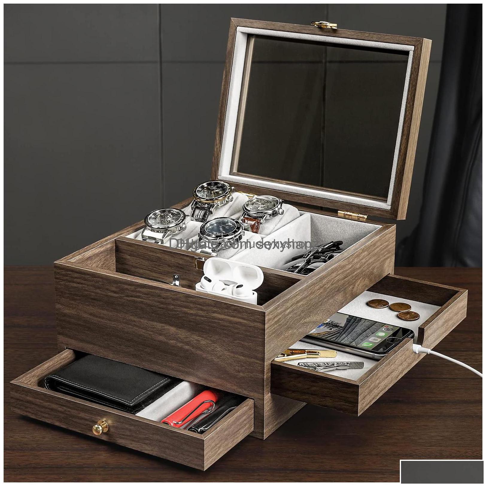 jewelry boxes homde watch box for men organizer with real glass case ring bracelet necklace earrings and accessories ameow