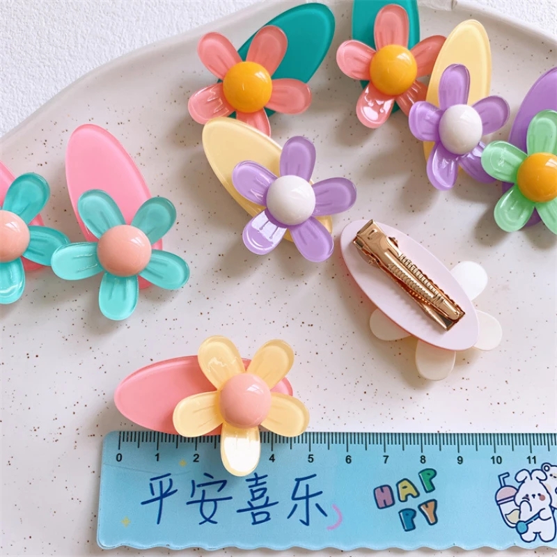 

2023 1 Pair New Sweet Girl Princess Cute Colorful Acrylic Flower Hairpins Headwear Korean Fashion Children's Hair Accessorie, Mixed styles