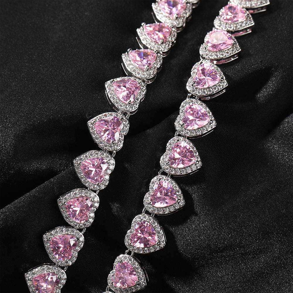 

Heart Shape Tennis Chain Necklace Women Gift Colorful Zircon Rhinestone Jewelry