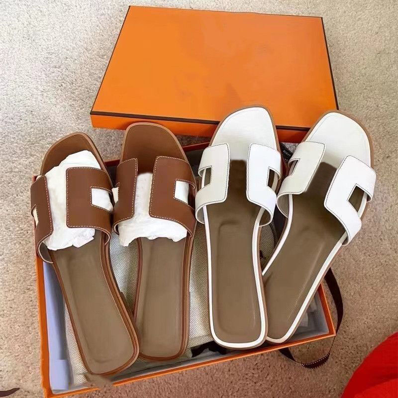 

Luxury Designer Sandals Summer Flat Shoes Real Leather Fashion Beach Women Slippers H Letter Drag 35-42 with dust bag, #45